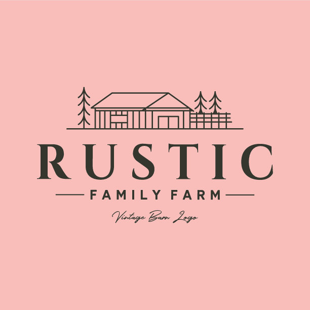 质朴的家庭农场线艺术矢量符号插图设计图片下载