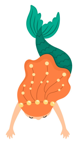 童话矢量顶视图游泳美人鱼与红头发。幻想鱼女孩孤立在白色背景。童话般的海公主。水下探险图标。可爱的海妖角色图片下载