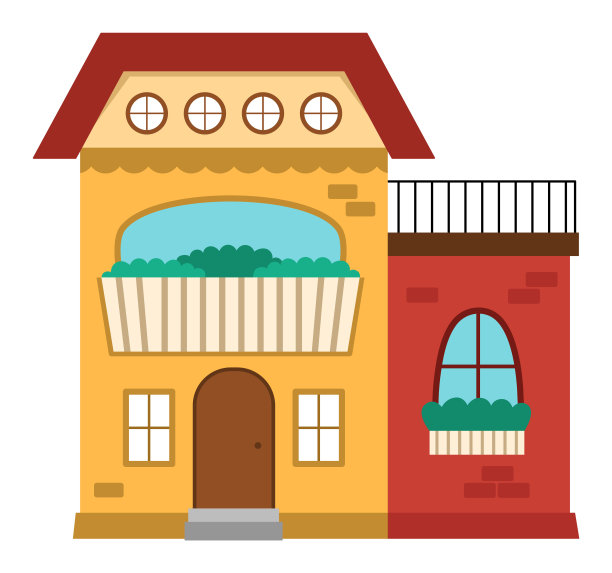 矢量美丽的房子图标。住宅建筑彩色插图。有花的可爱小屋。有趣的小乡村，城镇或城市图片与屋顶，墙壁，露台图片下载