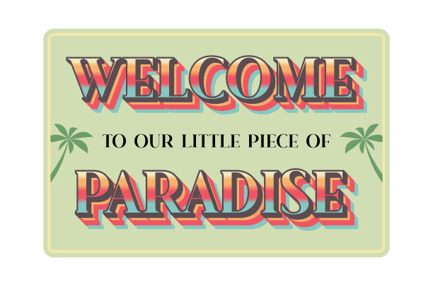 欢迎来到我们的小块天堂标志，标签，贴纸，矢量图片下载