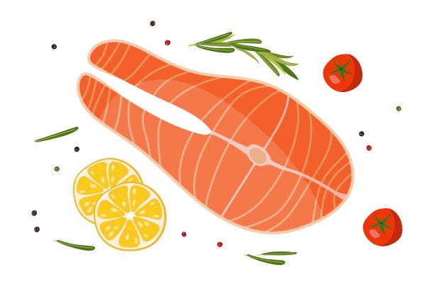 三文鱼排和烧烤材料，柠檬片，迷迭香，胡椒。红鱼和调味料。做鲑鱼排。顶视图。用于菜单，咖啡馆，餐厅，海报，横幅，徽章，贴纸图片下载