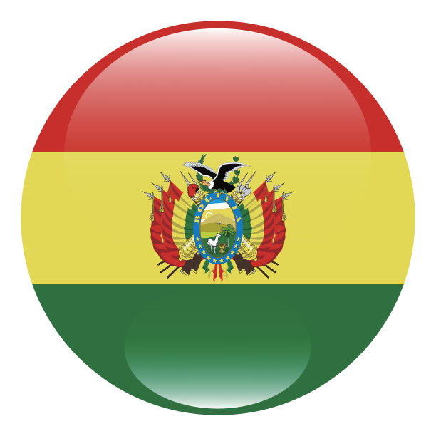 玻利维亚国旗。玻利维亚圆形旗。国旗图标。标准颜色。圆形标志。电脑插图。数码插图。矢量插图。图片下载