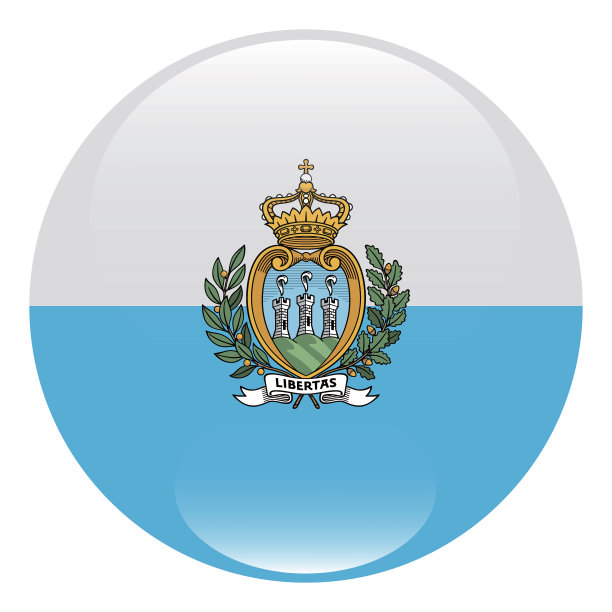 圣马力诺国旗。圣马力诺圆旗。国旗图标。标准颜色。圆形标志。电脑插图。数码插图。矢量插图。图片下载