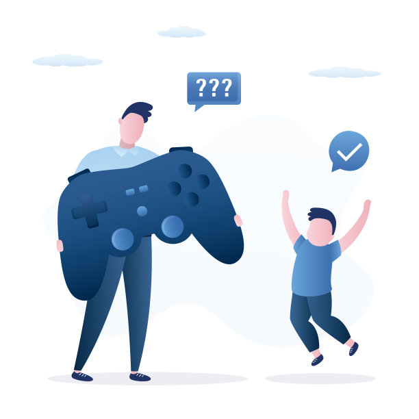 父亲给儿子一个大操纵杆。节日或生日礼物。快乐的孩子，渴望玩电子游戏。无线操纵杆，游戏控制器。Cybersport,图片下载