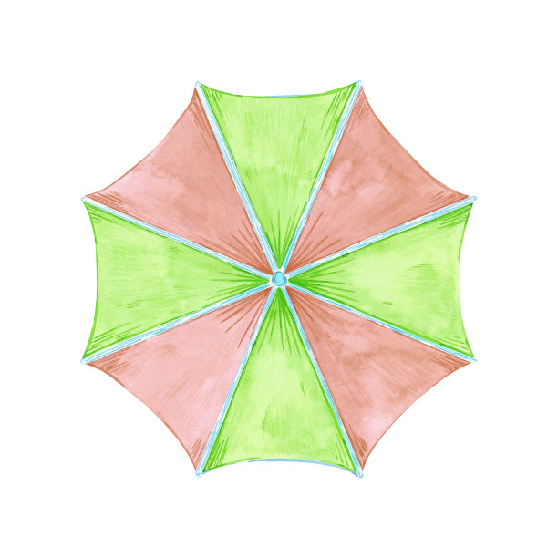 手绘水彩彩色沙滩伞孤立在白色的背景。可用于卡片、剪贴簿、标签等印刷品。图片下载