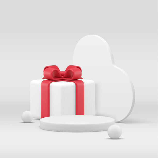 白色优雅的3d讲台基座与心墙和礼盒的产品显示现实的矢量图片下载