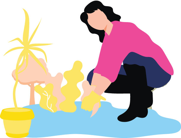 这个女孩正在花园里种植植物。图片下载