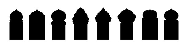 伊斯兰拱门形状，有复杂的斋月图案。清真寺门窗的阿拉伯风格框架设计。平面矢量插图隔离在白色背景。图片下载