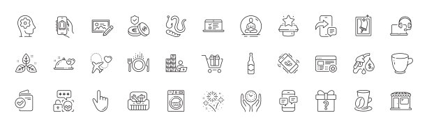 光标，秘密礼物和照片编辑线图标。对于web应用程序，打印。行图标。向量图片下载