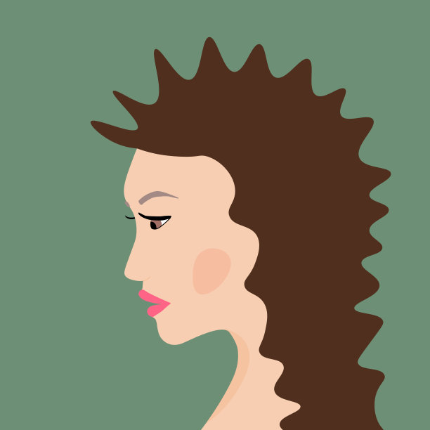 一个时尚女人的肖像。一个欧洲黑发女人的侧面头像。女孩的脸。平面设计的登陆页，横幅，社交媒体头像。颜色矢量图图片下载