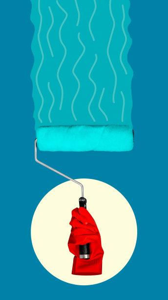 人的手戴着防护手套，拿着油漆滚筒图片下载