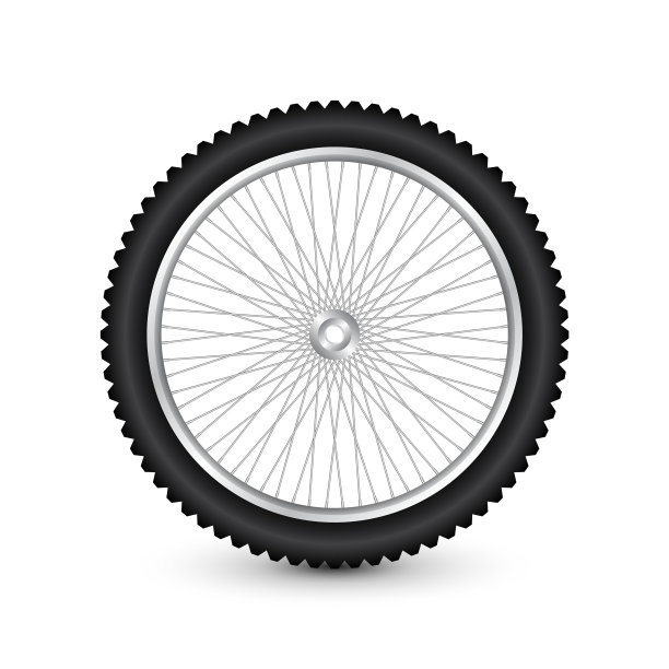 现实的3d自行车车轮。自行车橡胶轮胎，闪亮的金属辐条和轮辋。健身自行车，旅游，运动，公路和山地自行车。矢量图图片下载