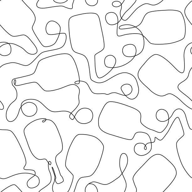 匹克球球拍和球无缝图案在一个线条绘制风格。矢量黑色和白色的夏季运动背景图片下载