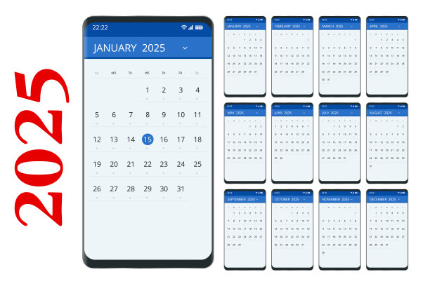 2025年的日历计划。矢量文具设计印刷2025模板与照片的地方，你的标志和文字。日历设计2025图片下载