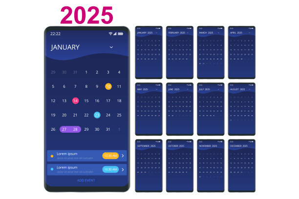 2025年的日历计划。矢量文具设计印刷2025模板与照片的地方，你的标志和文字。日历设计2025图片下载