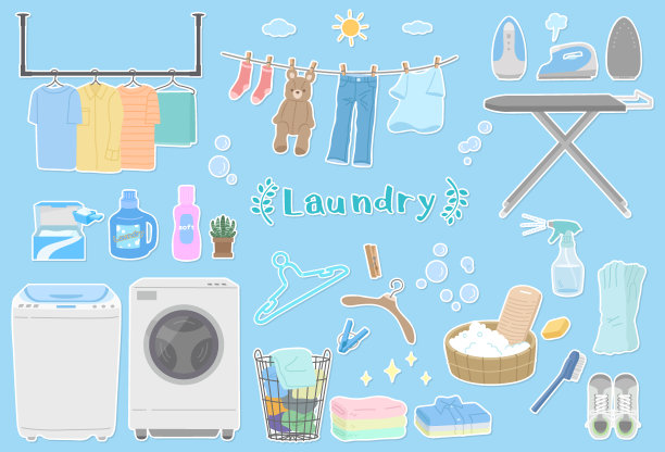 洗衣插图集与白色边缘图片下载
