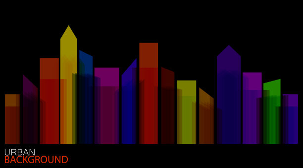 矢量剪影的城市建筑，彩色剪影图片下载