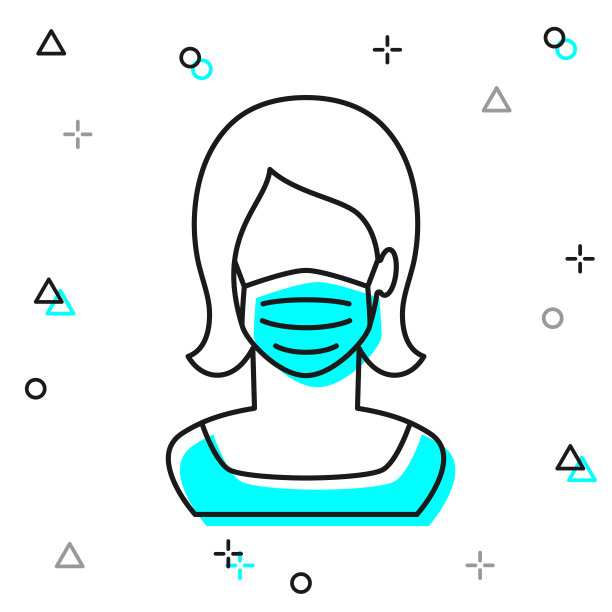 戴医用面罩的妇女。白色背景上的线图标图片下载