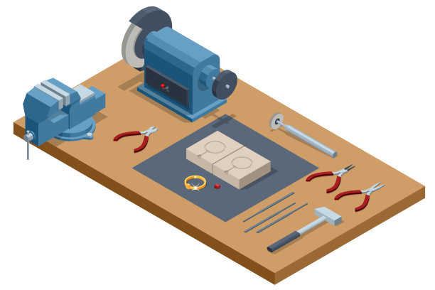 桌面工艺珠宝制作与专业工具和制作戒指。等距专业珠宝设计师制作手工珠宝。图片下载