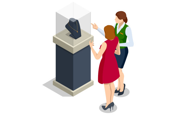 采购产品等距珠宝项链，金项链，链，和珠与黄金吊坠。卡通珠宝店橱窗。黄金珠宝店。图片下载