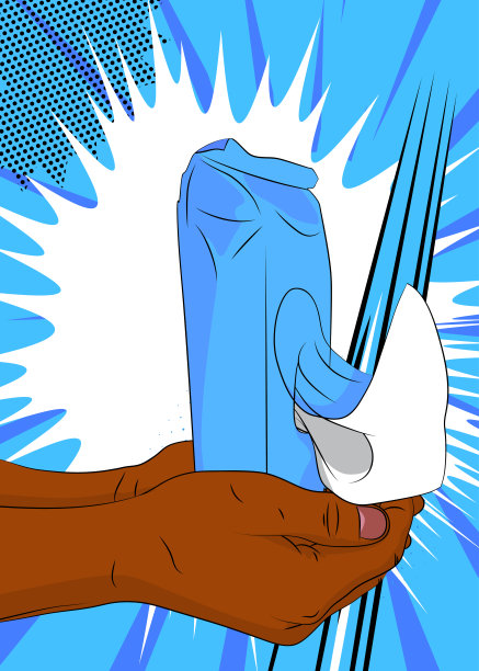 卡通，漫画人的手拿着湿纸巾。复古矢量漫画波普艺术设计。图片下载