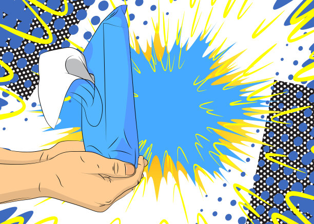 卡通，漫画人的手拿着湿纸巾。复古矢量漫画波普艺术设计。图片下载