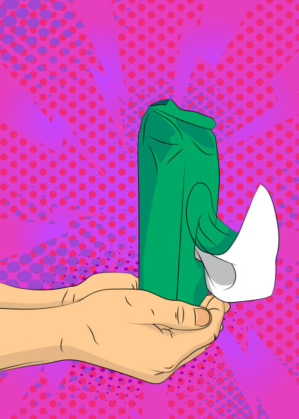 卡通，漫画人的手拿着湿纸巾。复古矢量漫画波普艺术设计。图片下载