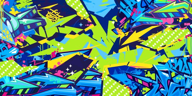 酷新潮抽象城市街头艺术涂鸦风格矢量拼贴插画背景模板图片下载