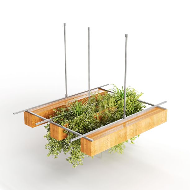 植物在一个盒子里的3D渲染图，上面有金属杆。图片下载