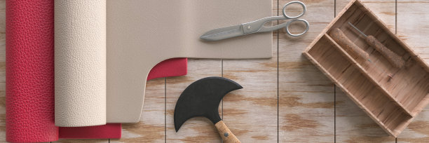 皮革工作与工具3d渲染图片下载