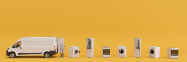面包车运送不同类型的电子产品概念3d渲染图片下载