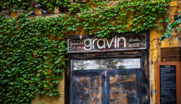 老酒吧的门面长满了常春藤图片下载