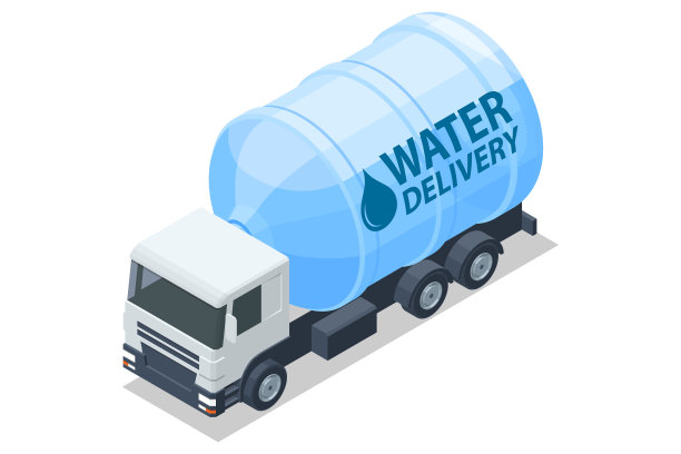 等距送水服务。装有饮用水的塑料容器的卡车图片下载