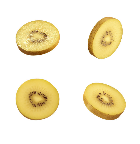 黄色或绿色猕猴桃切片，孤立在白色背景上。单件，切开图片下载