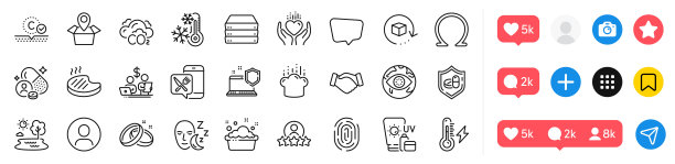 预算会计，指纹和防晒线图标包。用于web应用程序。社交媒体图标。向量图片下载