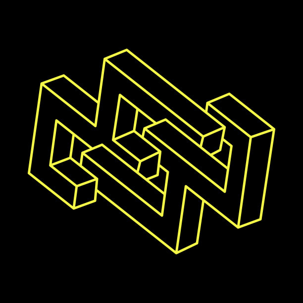 不可能的形状标志设计，视觉错觉对象。光的艺术。神圣的几何图形。悖论。图片下载