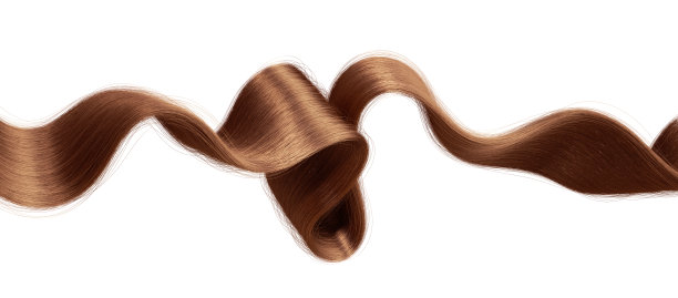 3 d渲染。波浪状的黑发发束孤立在白色背景上。丰富美丽健康的栗色发卷特写，展现柔滑的质地和充满活力的光泽图片下载