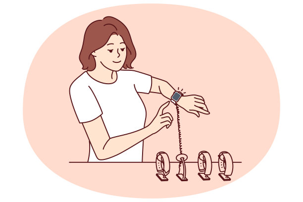 女士试穿智能手表或健身手环，想选择适合运动的设备图片下载