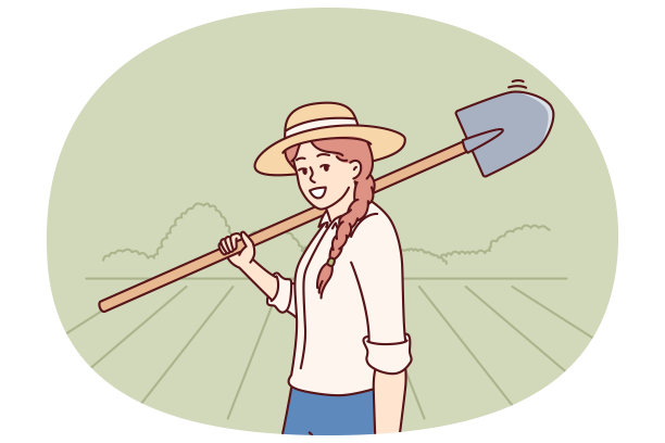 女农民拿着铲子准备土地播种或挖庄稼图片下载