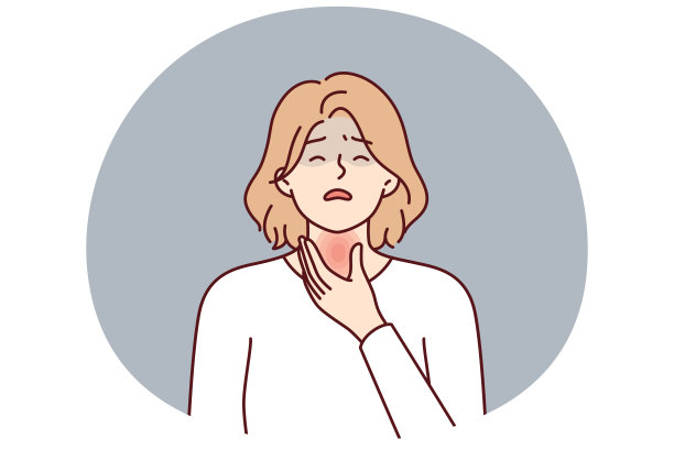 妇女正在经历甲状腺疼痛与甲状腺功能减退症把手放在红脖子图片下载