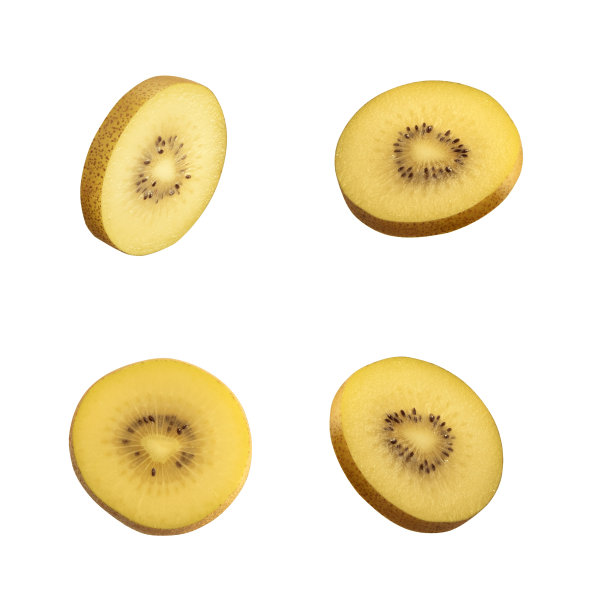 黄色或绿色猕猴桃切片，孤立在白色背景上。单件，切开图片下载