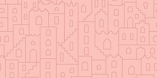 线条摩洛哥城市景观无缝格局。简单的阿拉伯轮廓城镇背景。图片下载