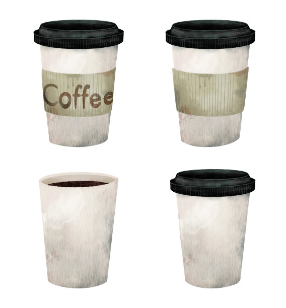四个一次性咖啡杯与盖子和咖啡标签可供购买图片下载