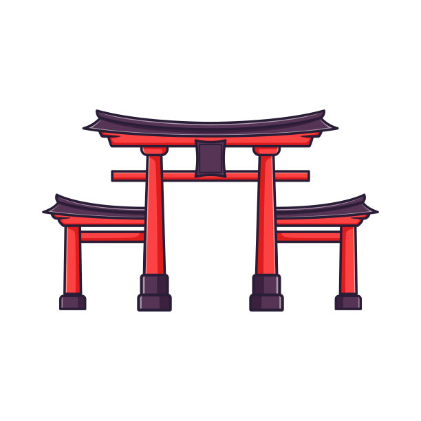 日本传统建筑鸟居门插画设计图片下载