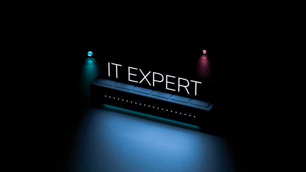 IT专家文字，文字发光刻字。IT专家，横幅。三维渲染图片下载