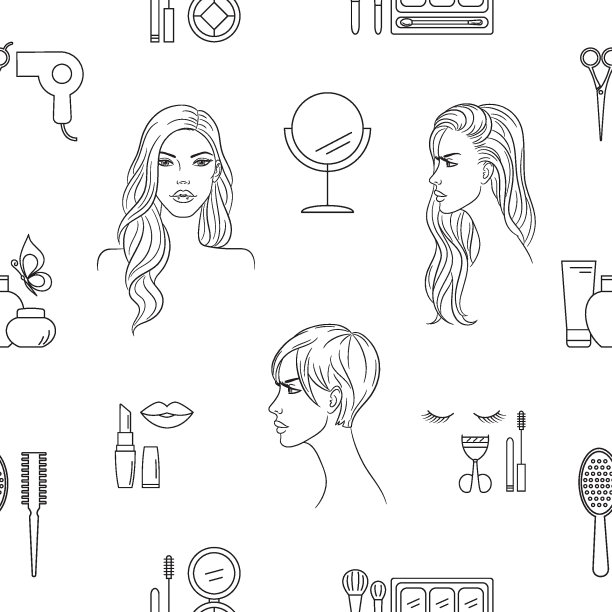 矢量无缝模式的时尚博客，美容院，水疗中心，理发师，或健康中心的背景。图片下载