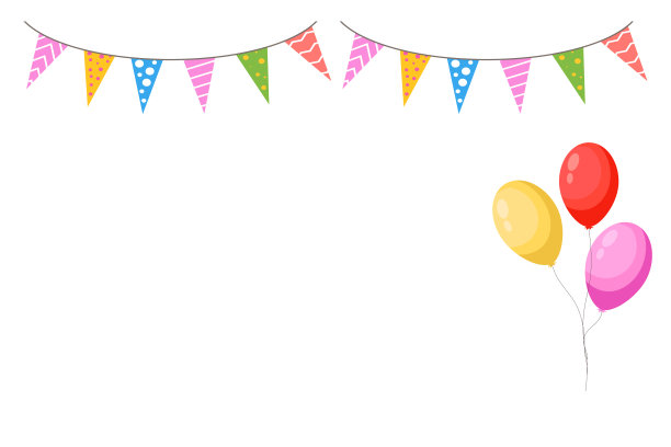 生日背景快乐。节日的横幅上有气球和彩色的三角旗花环。孩子聚会贺卡。卡通矢量海报模板的生日庆祝孤立的透明图片下载