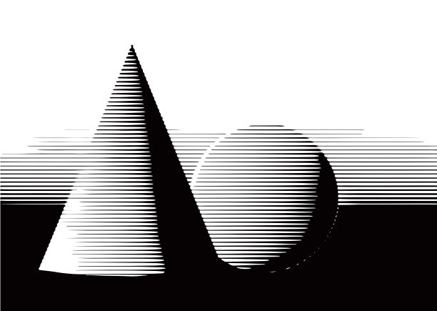 圆锥体和球体用高对比度黑白半色调屏幕渲染图片下载