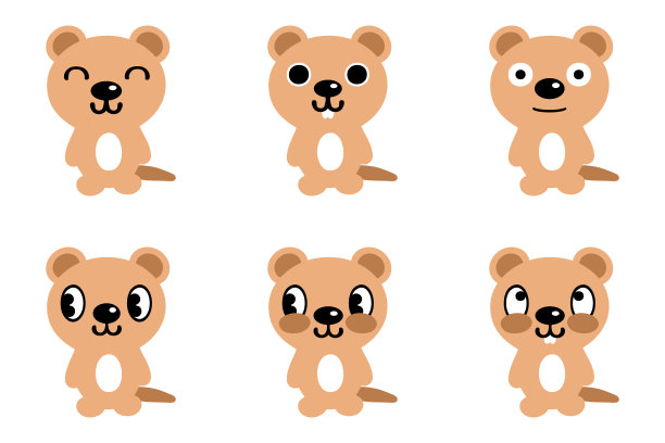 手绘微笑澳大利亚短尾矮袋鼠剪贴集。非常适合做t恤、贴纸、海报。孤立的矢量插图装饰和设计。图片下载