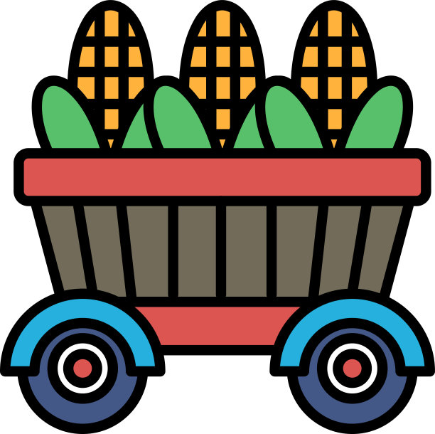 一幅黑白画，画的是一辆马车，上面有三个玉米穗图片下载